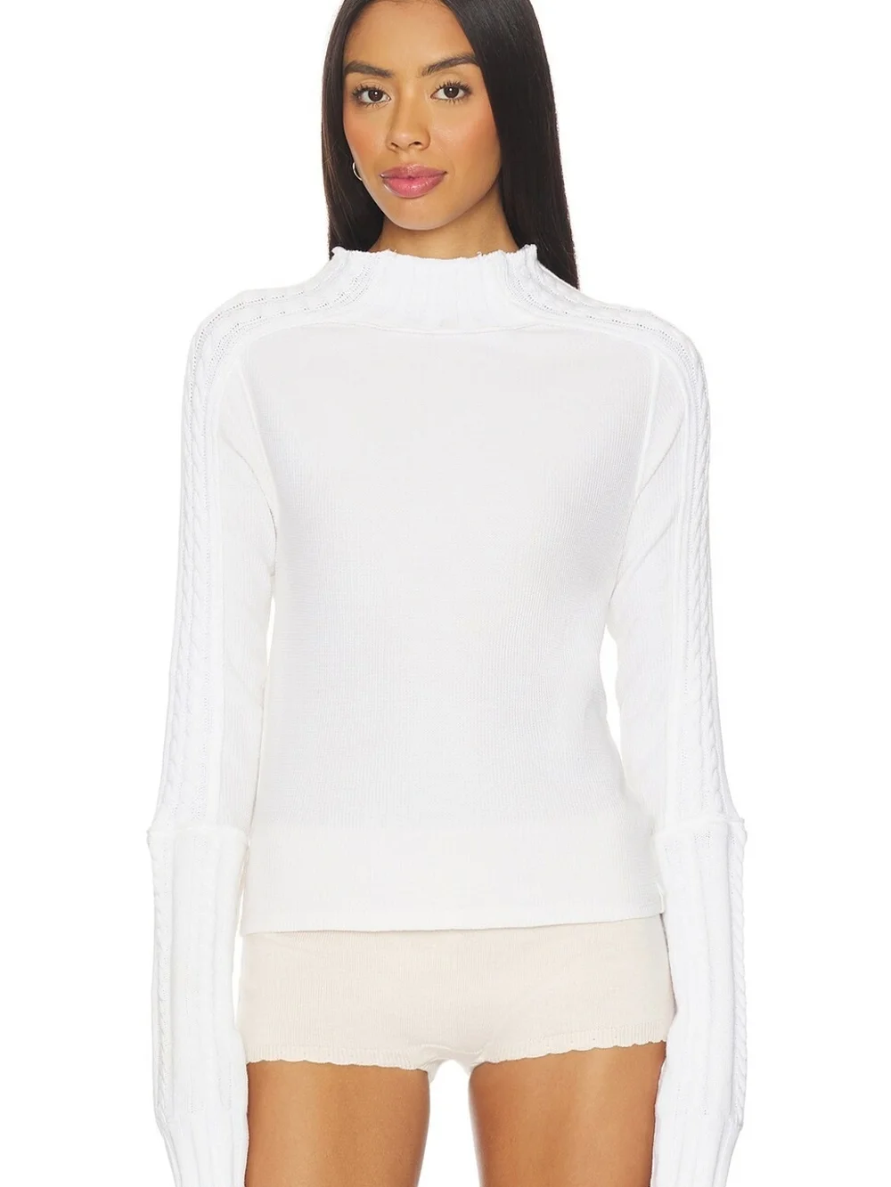 WE THE FREE FREE PEOPLE | Breezy Swit Ribbed Mock Neck Top White Cotton | S